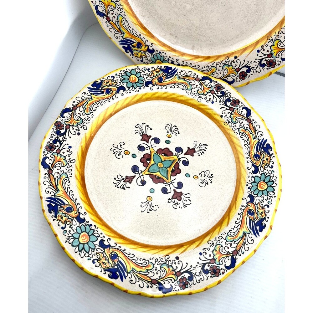 Rafaellesco 2pc Set 10" Salad Plates Wide Rim Deruta ITALY Hand Painted Dragons - Picture 2 of 9